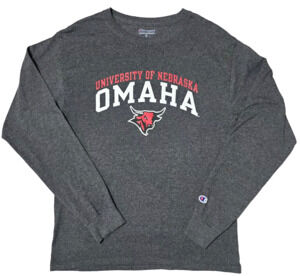 Champion University of Nebraska Omaha UNO Mavericks Long Sleeve Shirt Grey M